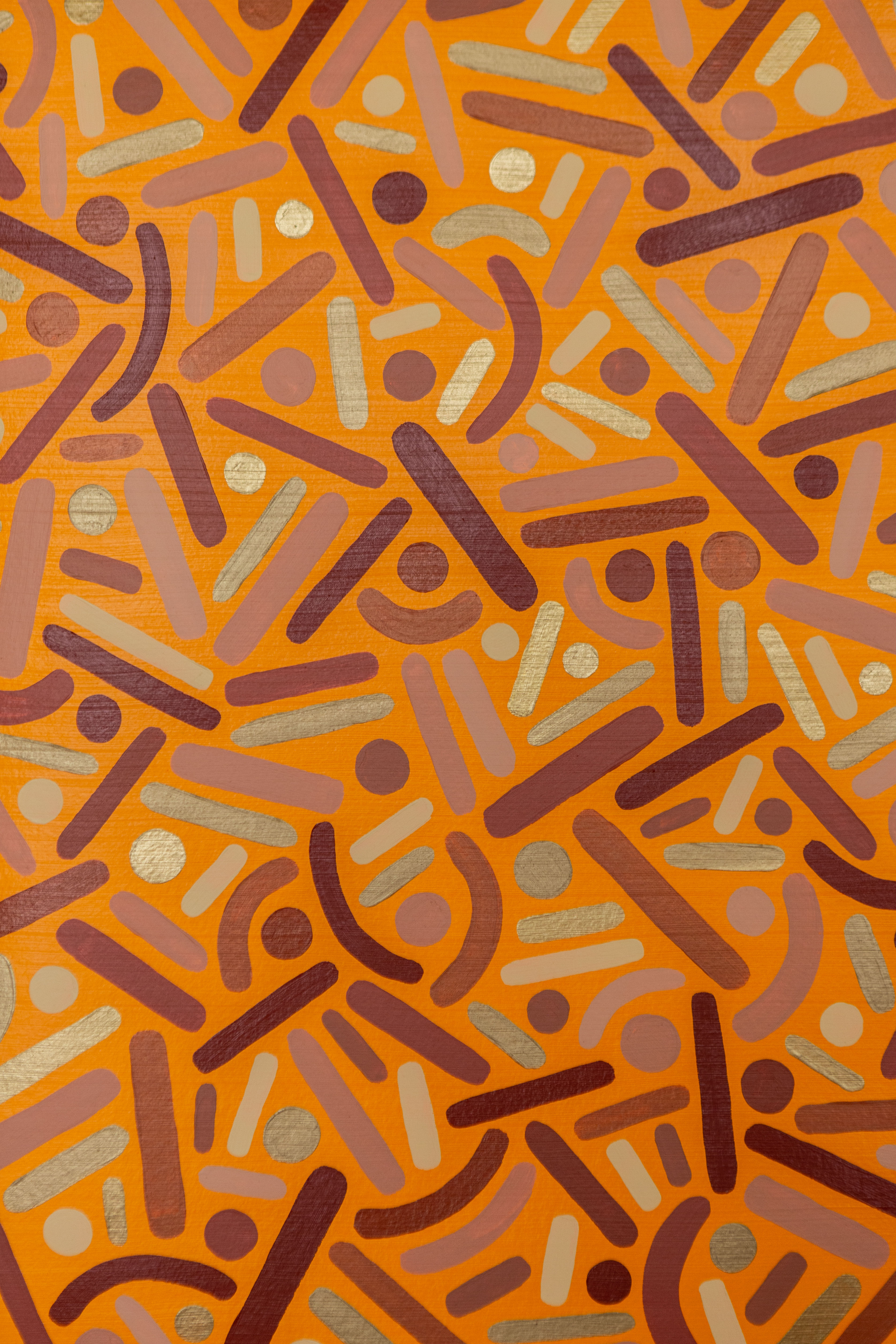 Canyon Frequency: Close-up of orange, brown, gold, and pale dots and curves.