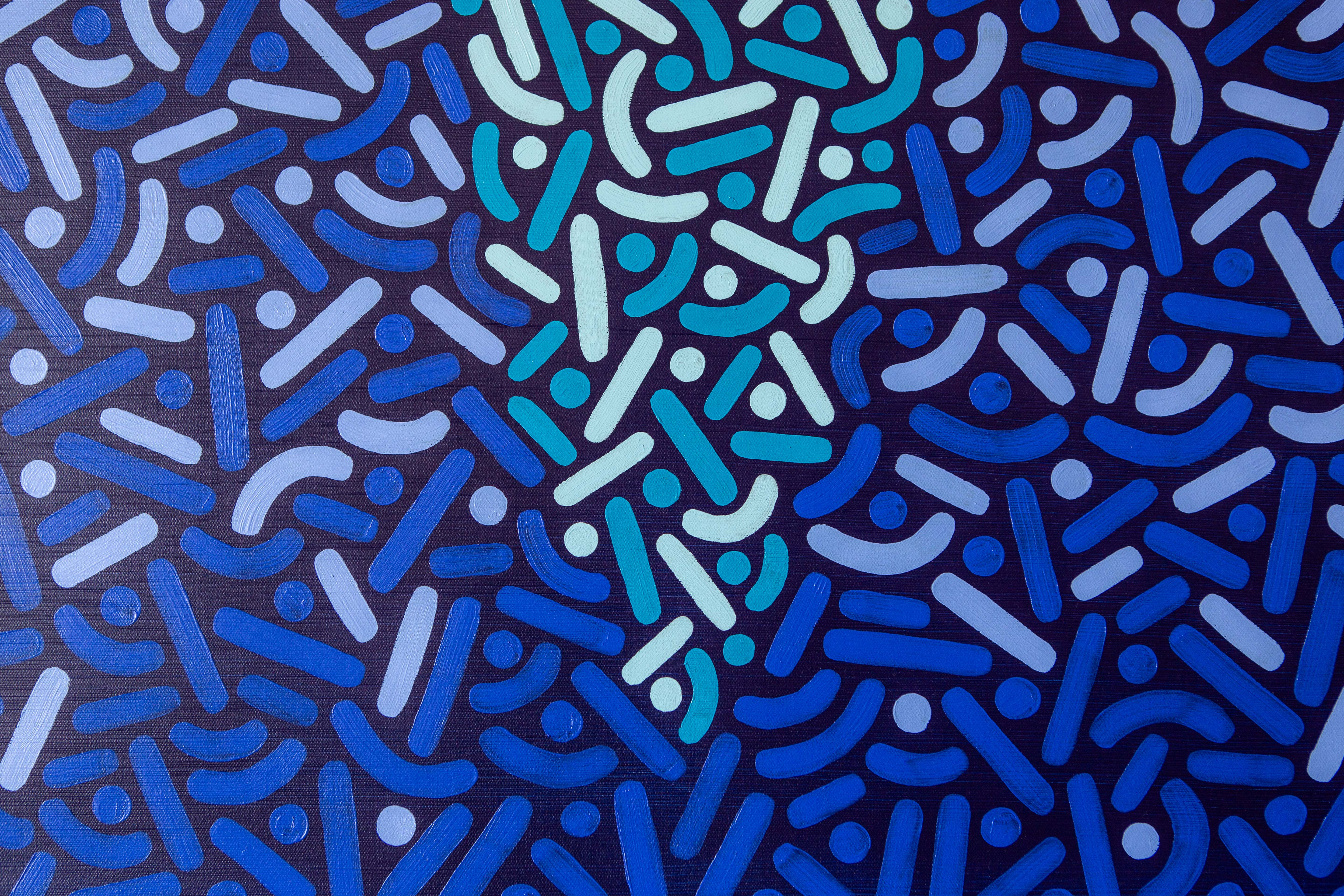 Moonlit Iceberg: Close-up of blue and turquoise dots and curves on a dark background.